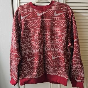 Nike Red and White Patterned Crewneck Sweater